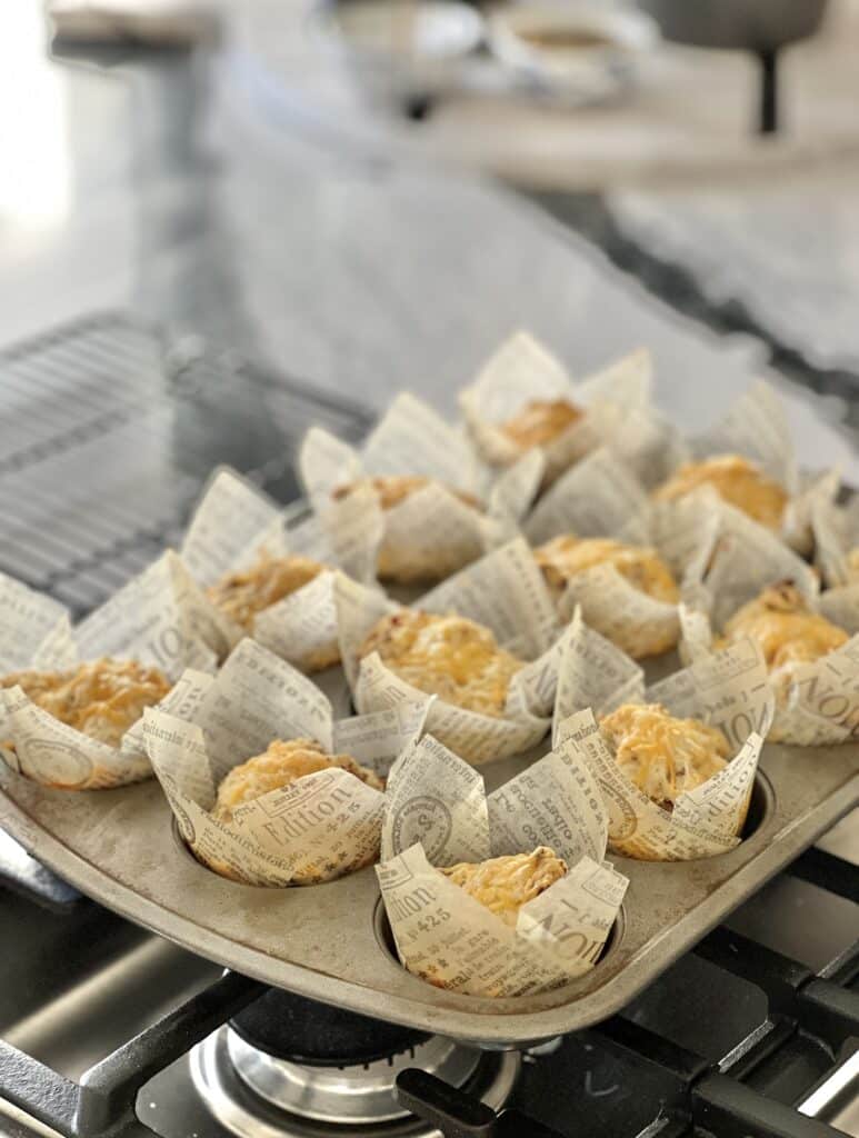 Spicy sausage muffins cooling after baking.