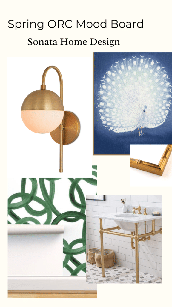 The One Room Challenge mood board for the Sonata Home Design half bath makeover.