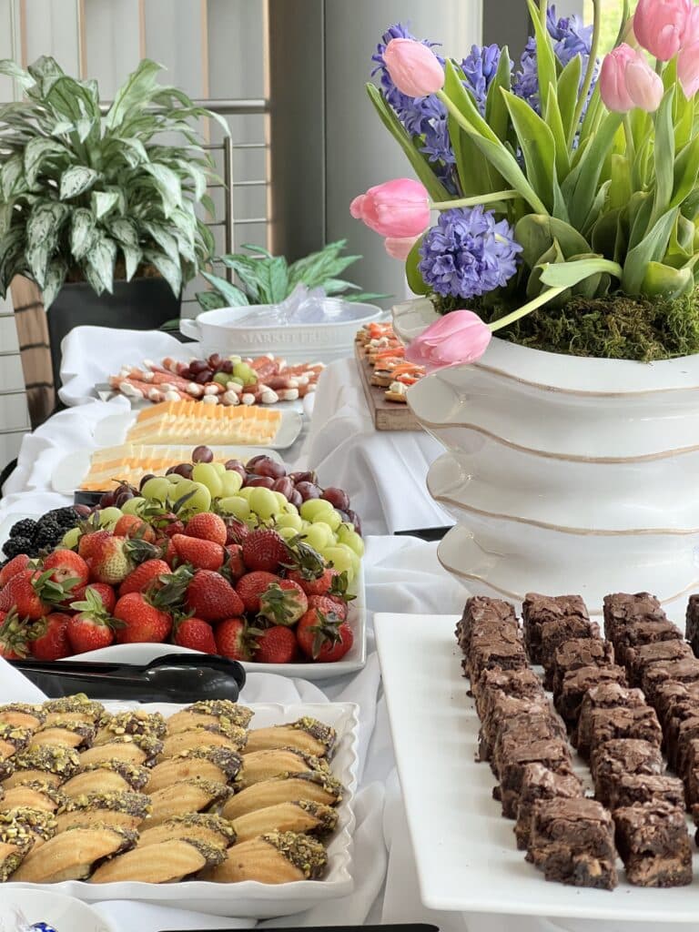 A side view of the food buffet at the party.