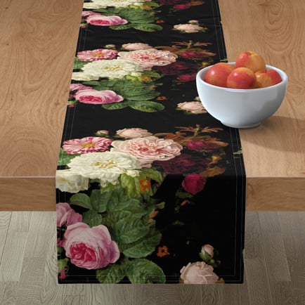 A moody floral table runner from Spoonflower.