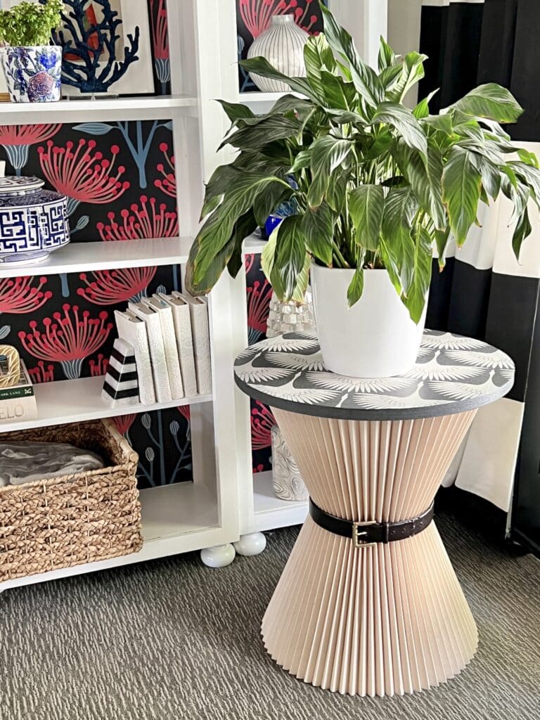 A side table created from two lampshades.