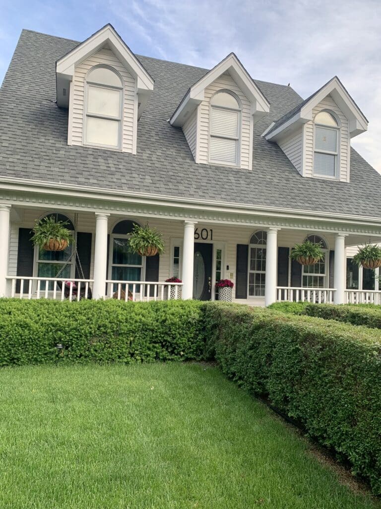 newly trimmed hedges in front of the house.