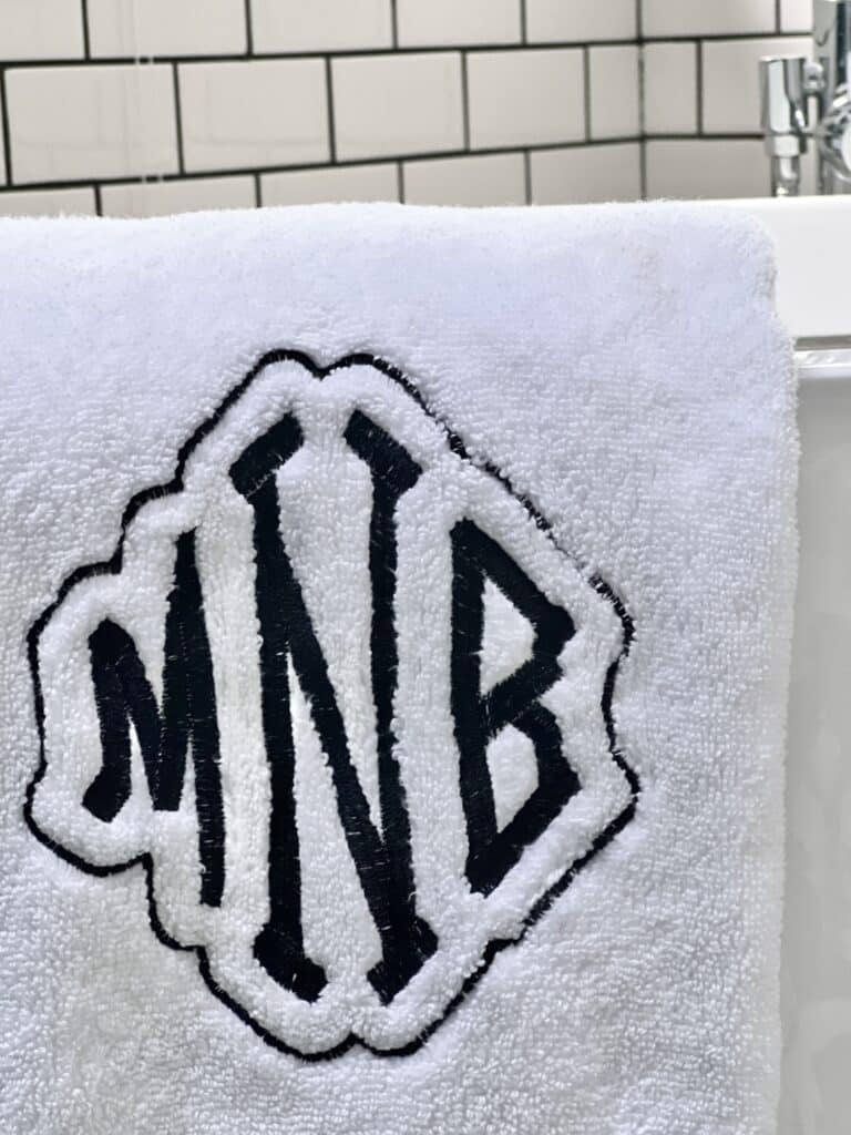 A monogrammed bath towel.