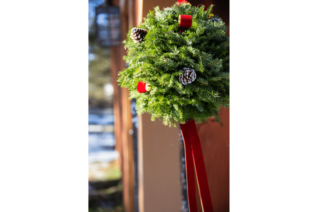 An evergreen Christmas kissing ball.