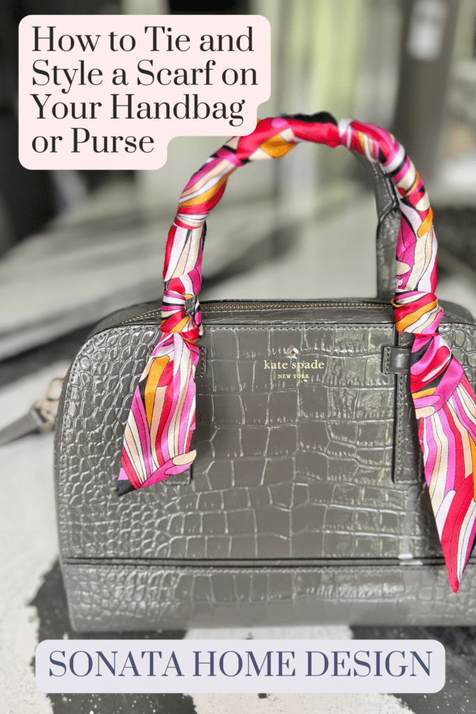 How to tie and style a scarf on a handbag.