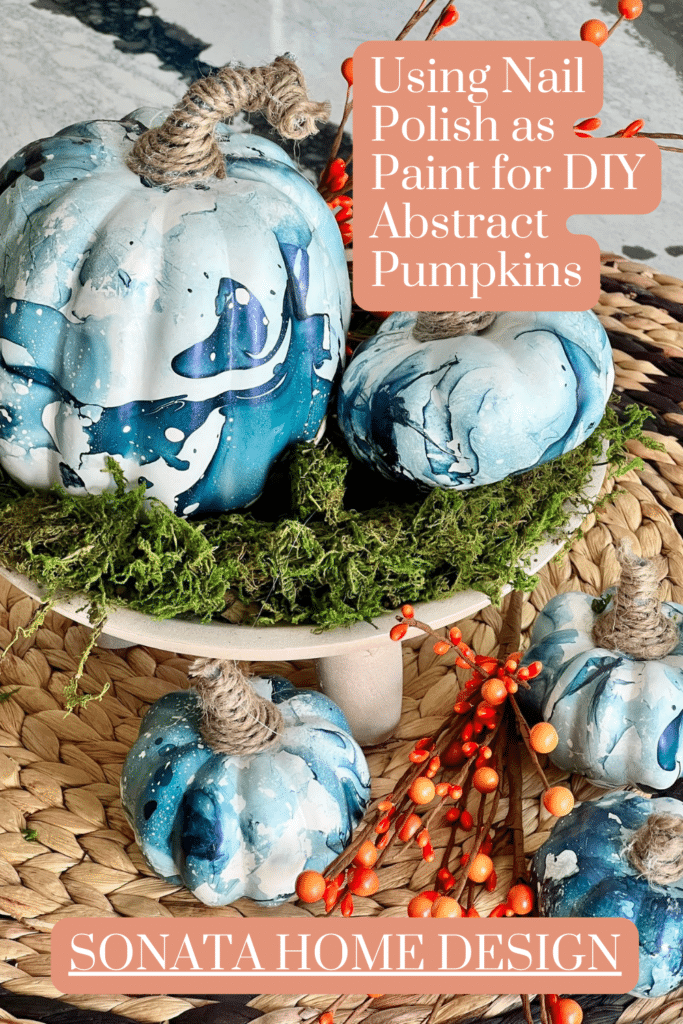 Using nail polish as paint for DIY abstract pumpkins.