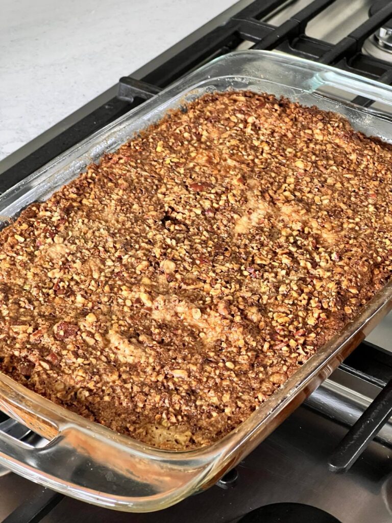 recipe for pumpkin pie crunch cake pulled from the oven.