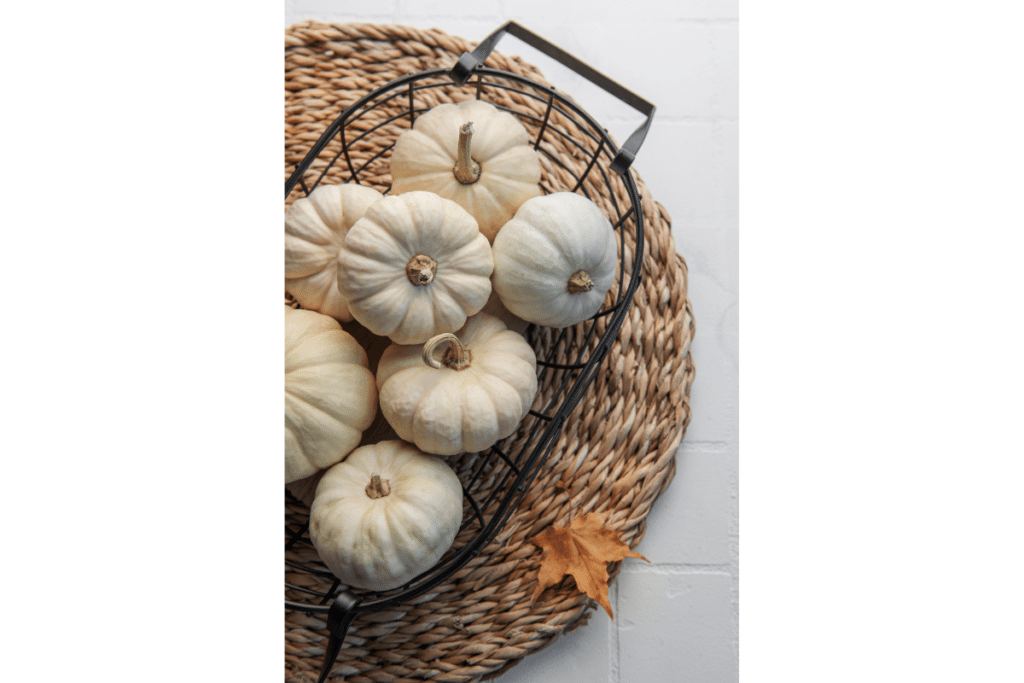 Small white pumpkins.