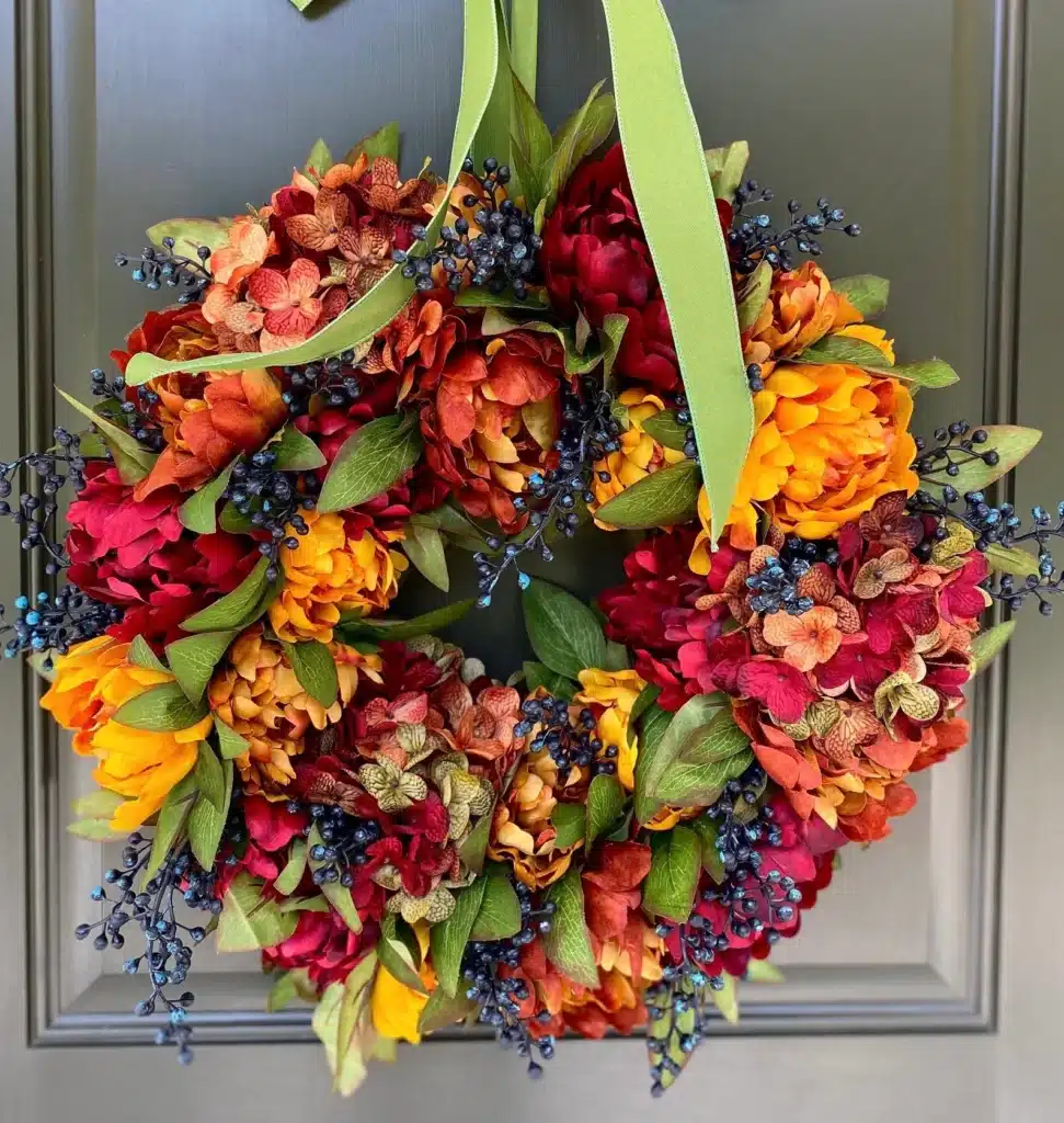 front door fall wreath ideas: a russet peony wreath