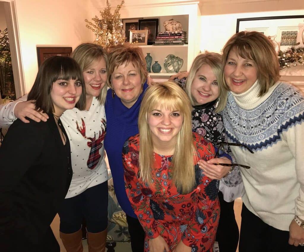 Missy with her sister, daughters, and nieces at Christmas.