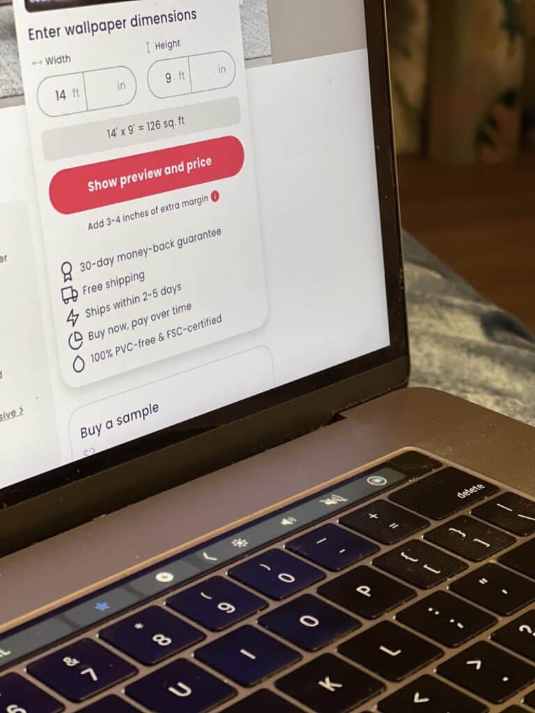 Inputting wall specifications for a wallpaper order.