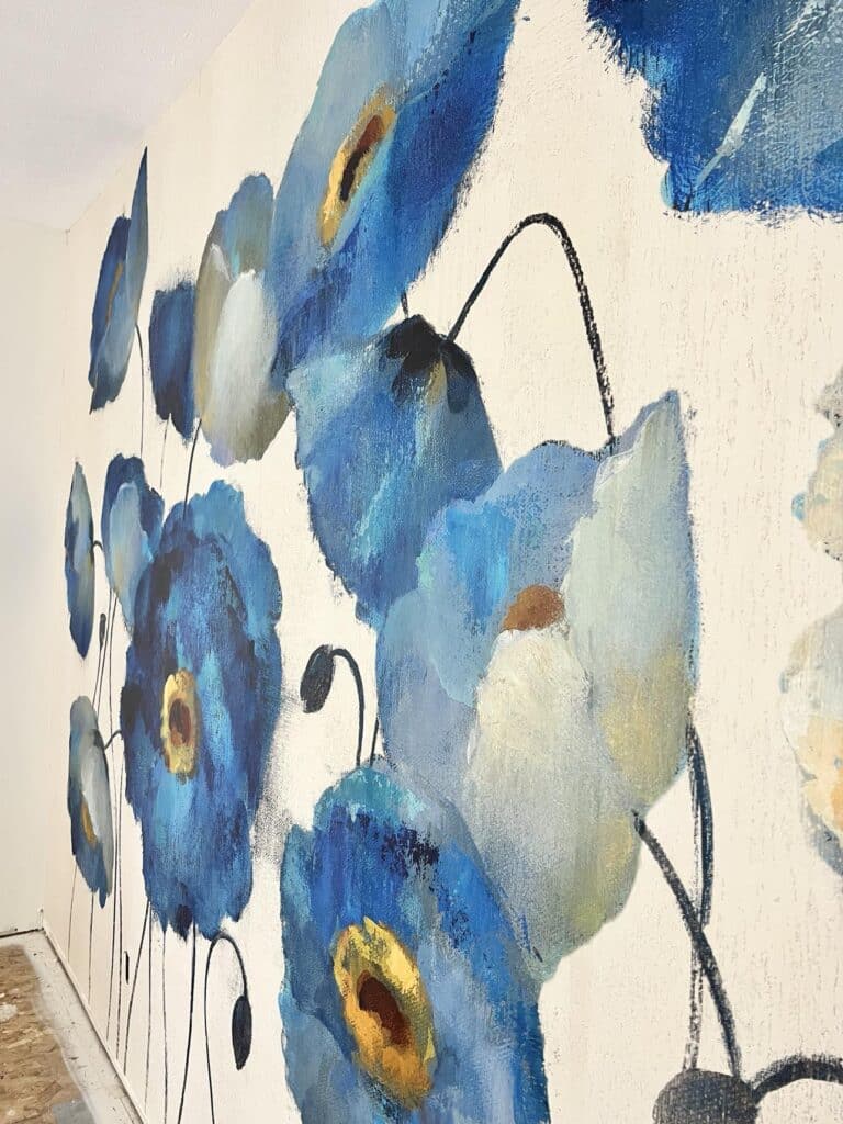 A side view of a completed wallpaper mural.