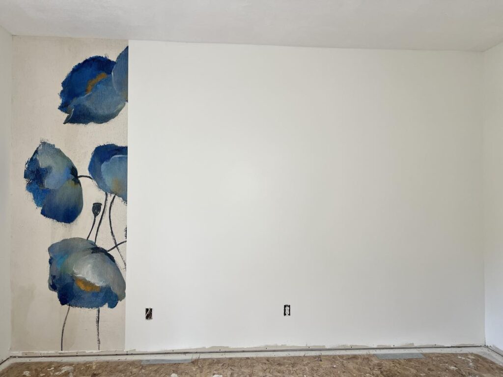 Two wallpaper murals installed on a wall.
