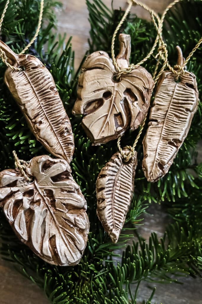 DIY painted clay leaf ornaments by Cottage on Bunker Hill