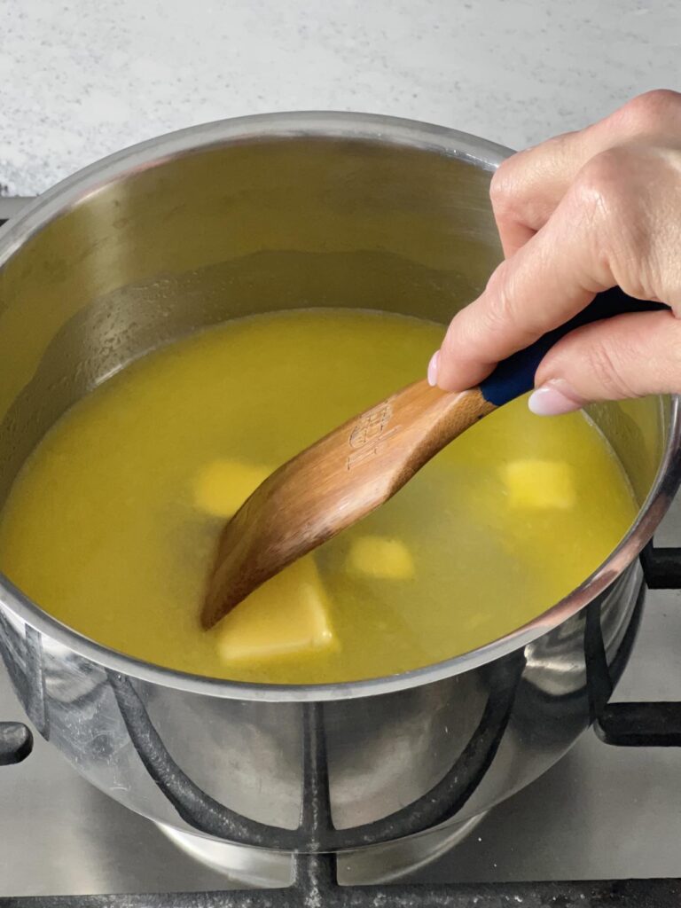 Butter melting in a pan.