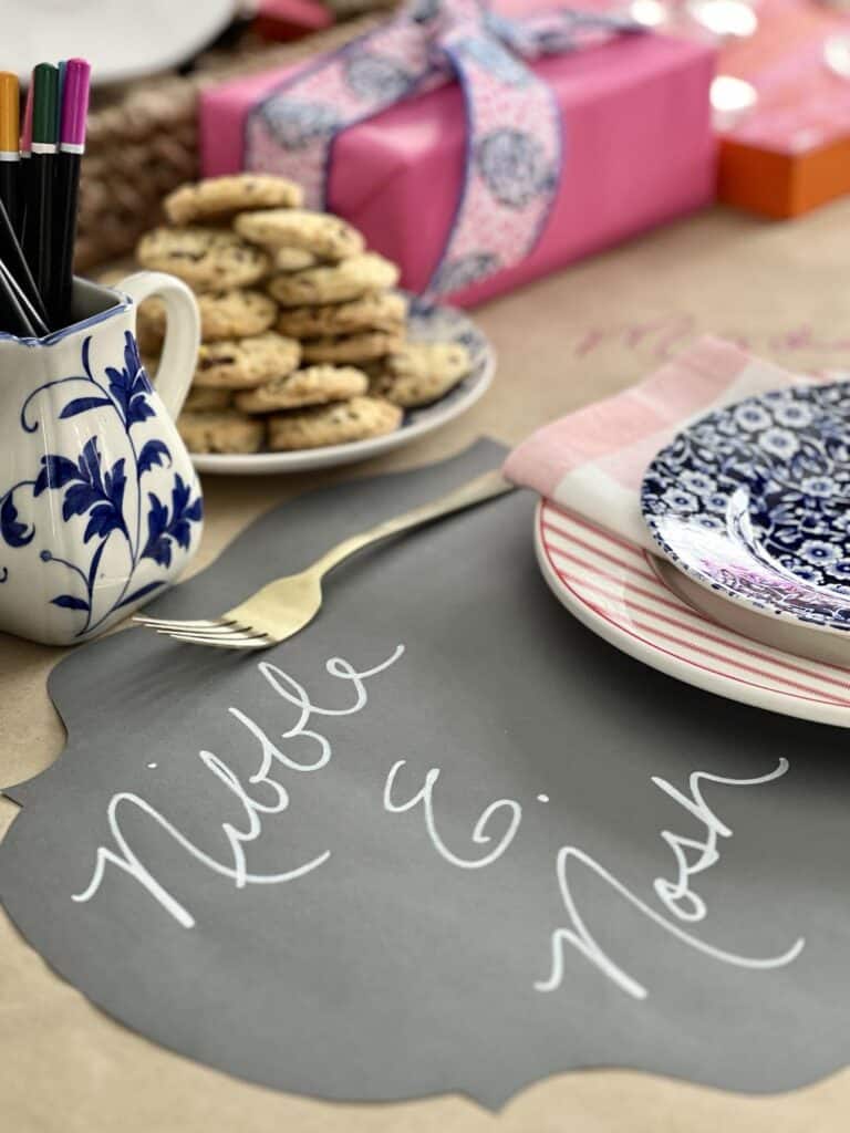 A "Nibble and Nosh" party using DIY valentine table decorations.