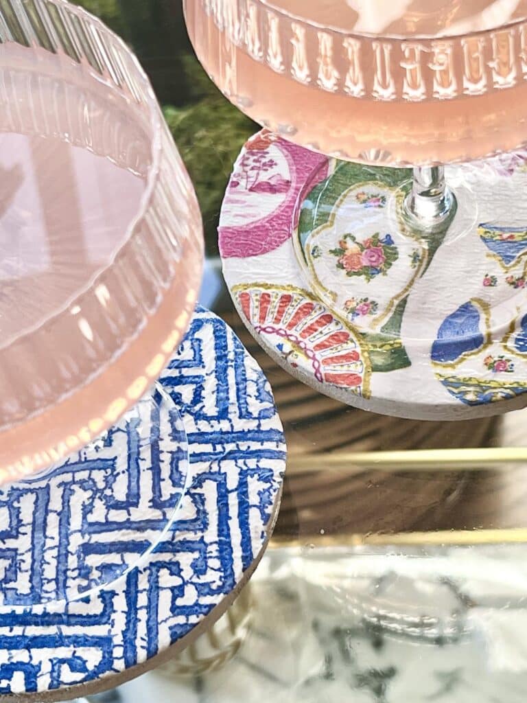 DIY decoupage coasters with cocktail glasses.