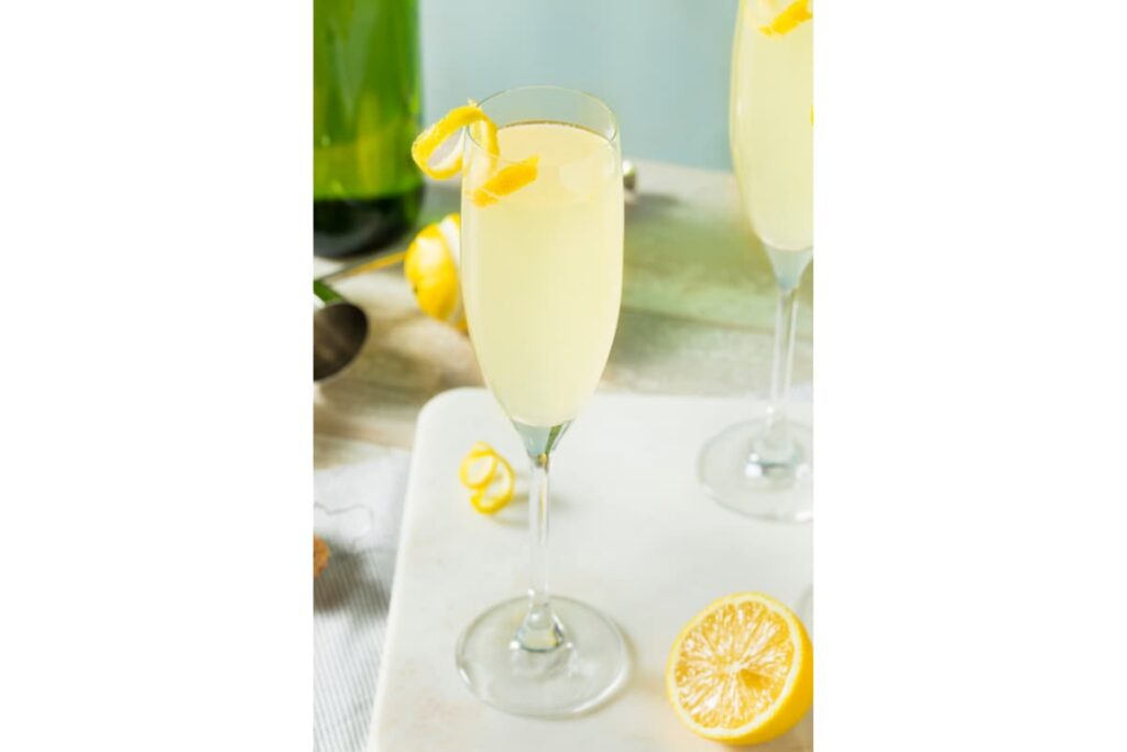 A French 76 with a lemon zest twist.