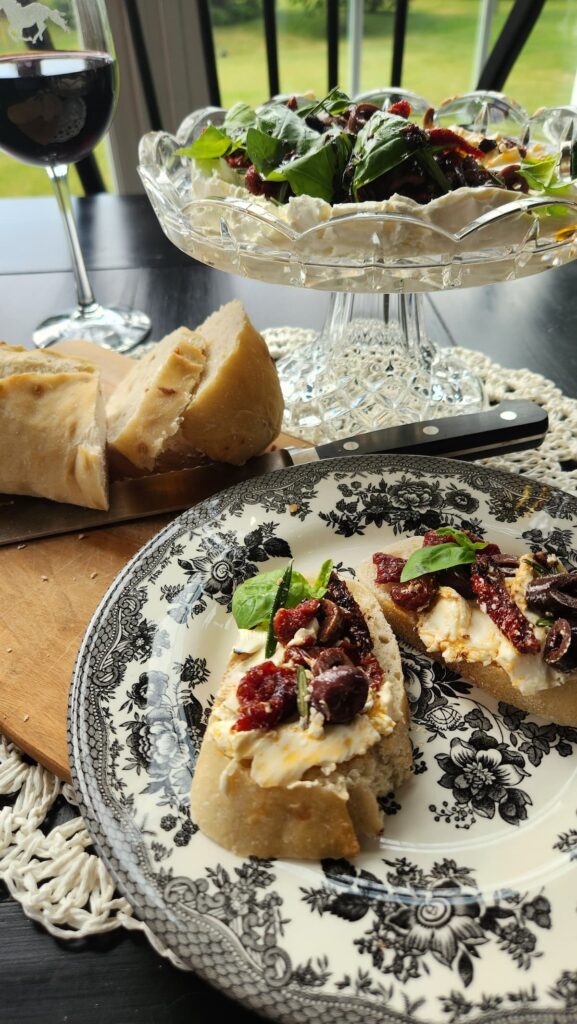 Sun-dried Tomato and Goat Cheese Crostini.