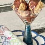 Crunch Ice Cream Balls covered with hot fudge sauce.