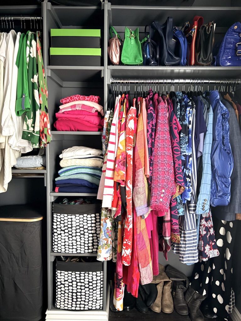 A closet organized by  personal color analysis.