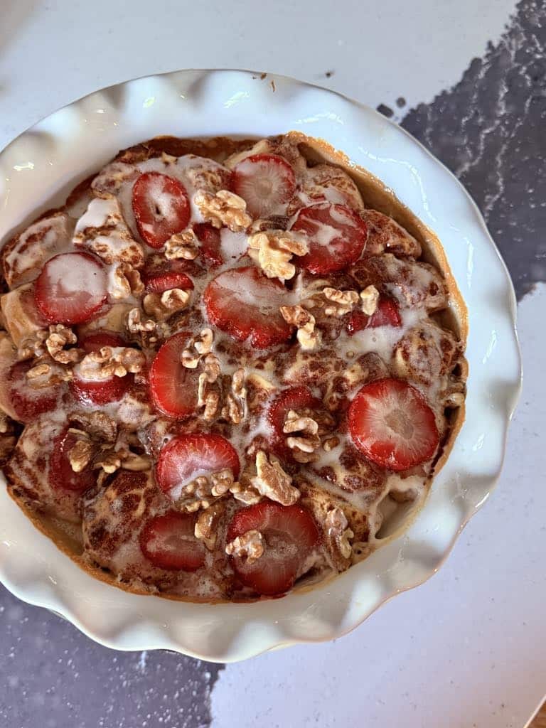 Baked Strawberry Cinnamon Roll Breakfast Casserole