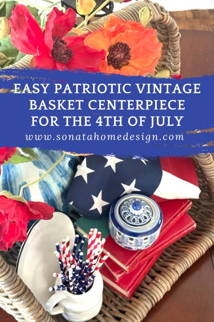 An easy patriotic vintage basket centerpiece for the 4th of July