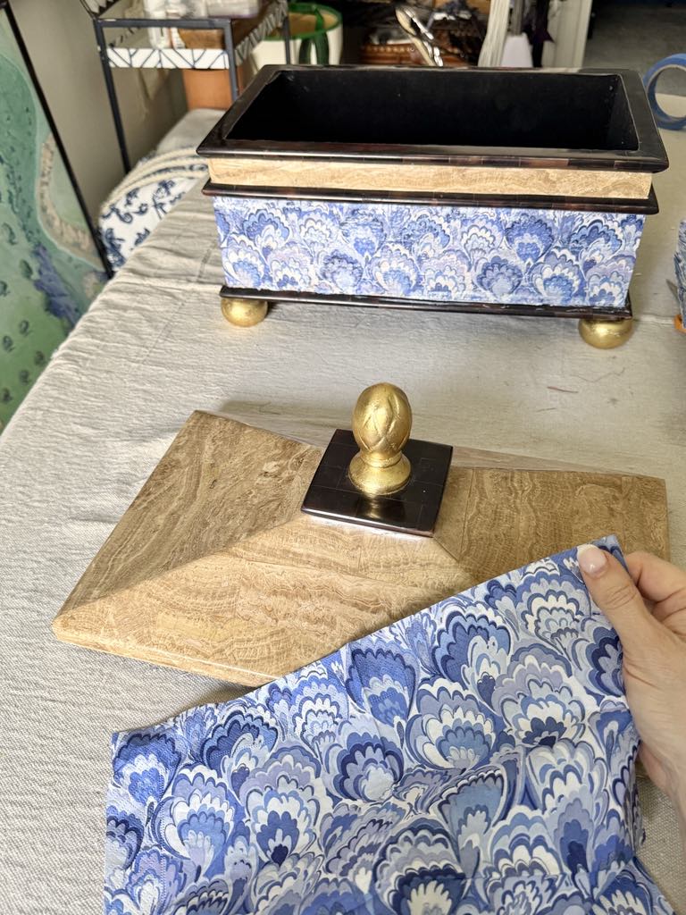 Planning napkin section for a thrift store decor decoupage project.