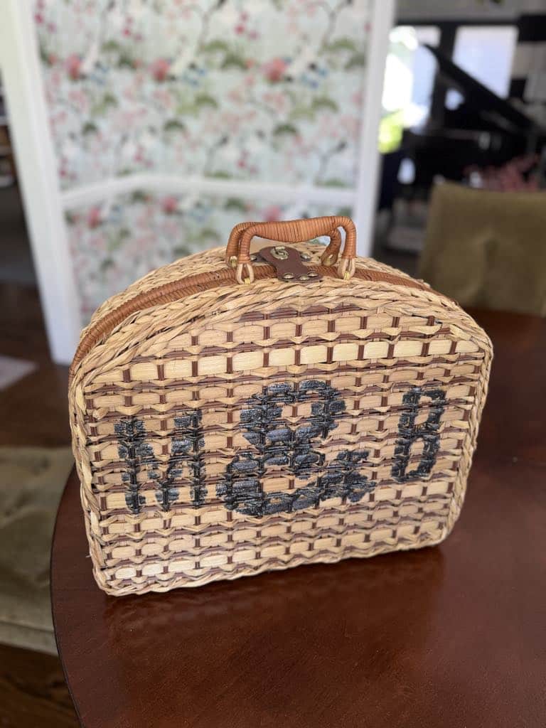 A DIY picnic basket monogrammed with "M & B"