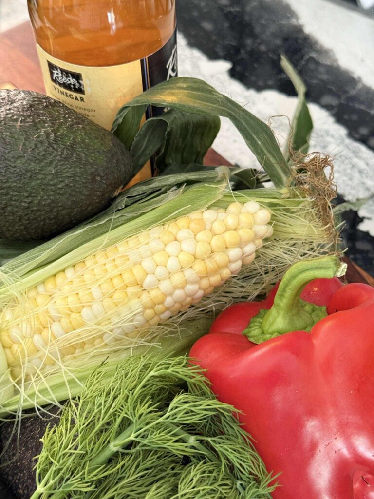 Corn, avocado, and red pepper