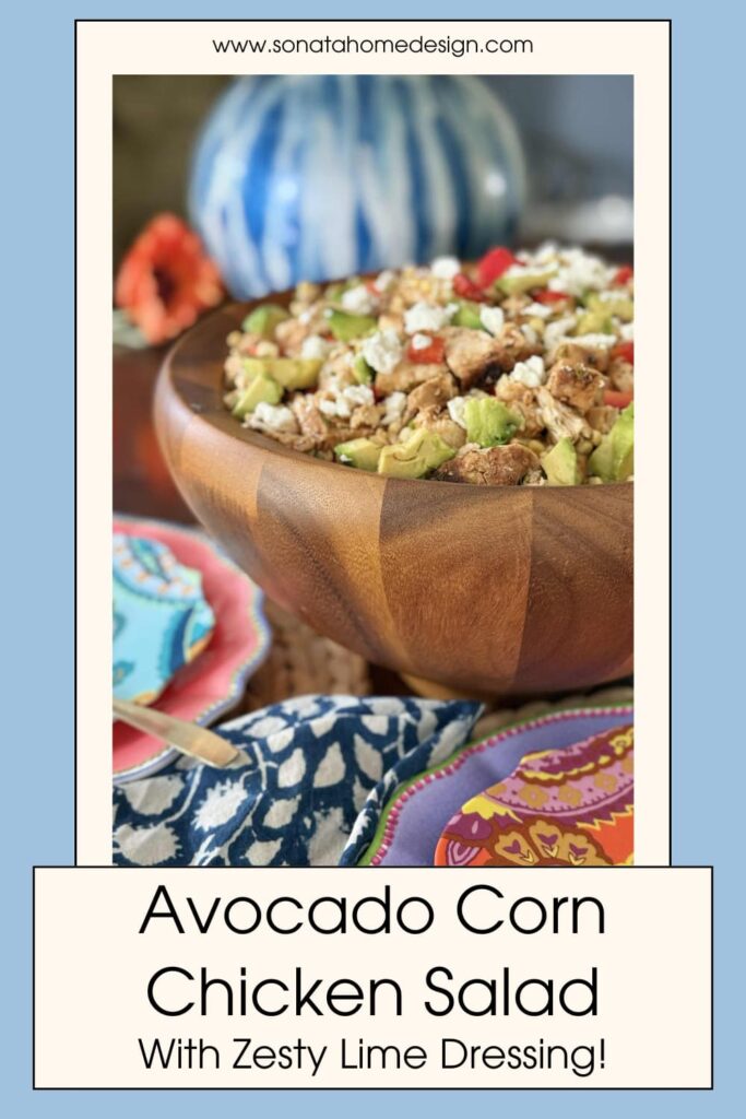 Avocado corn chicken salad with zesty lime dressing