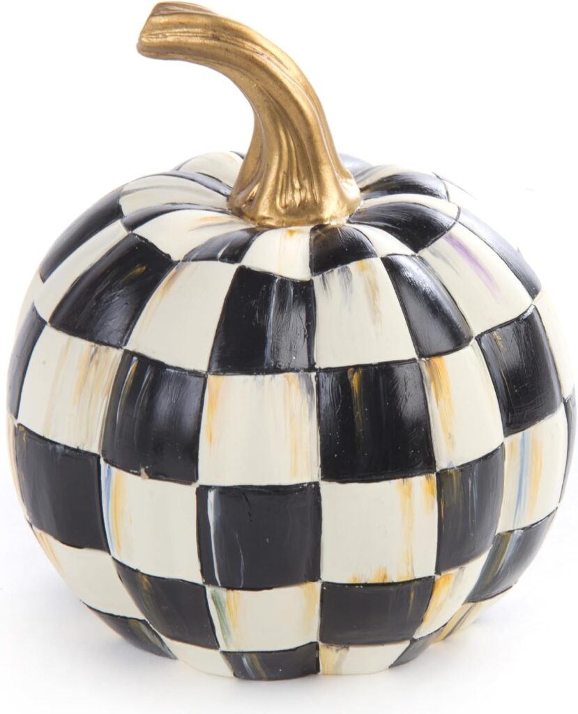 A MacKenzie-Childs black and white pumpkin.