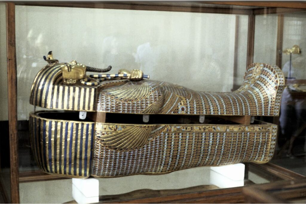The exhibition sarcophagus of Tutankhamun.