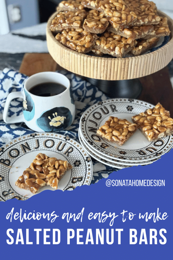 Homemade salted peanut bars on a plate.