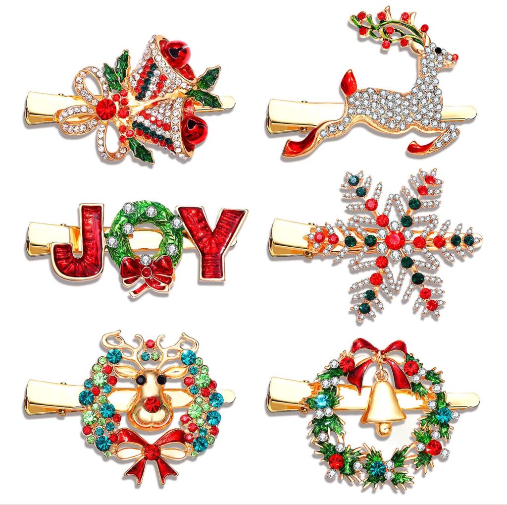 Christmas themed barrettes as Advent calendar gift ideas.