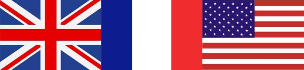 British, French, and American flags