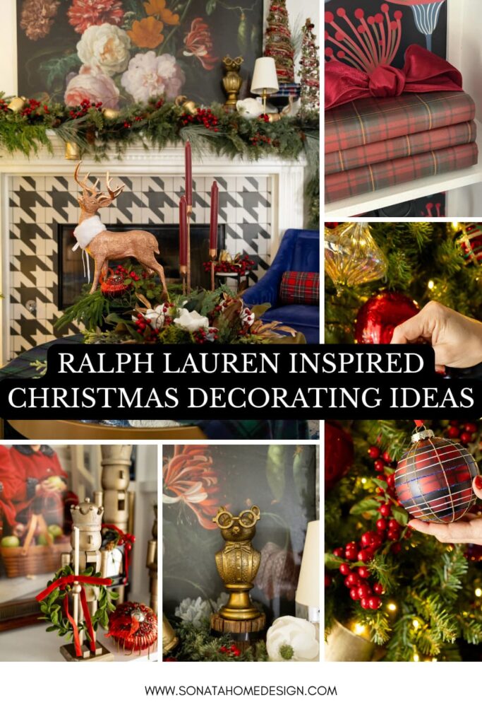 Ralph Lauren inspired Christmas decorating ideas Pinterest pin.