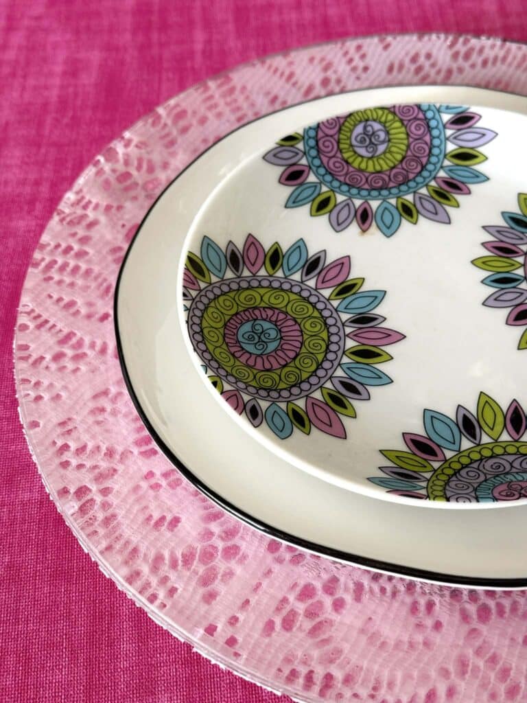 decoupage plates used as charger plates.