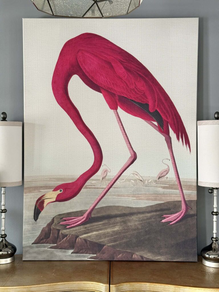 Artwork with an ibis serves as the anchor for a design vignette.