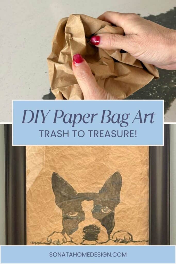 Scrunching paper and a finished paper bag art project.