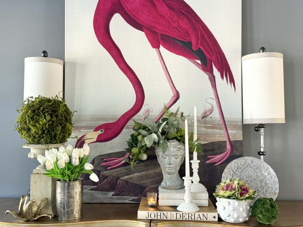 A design vignette on an entryway console table.