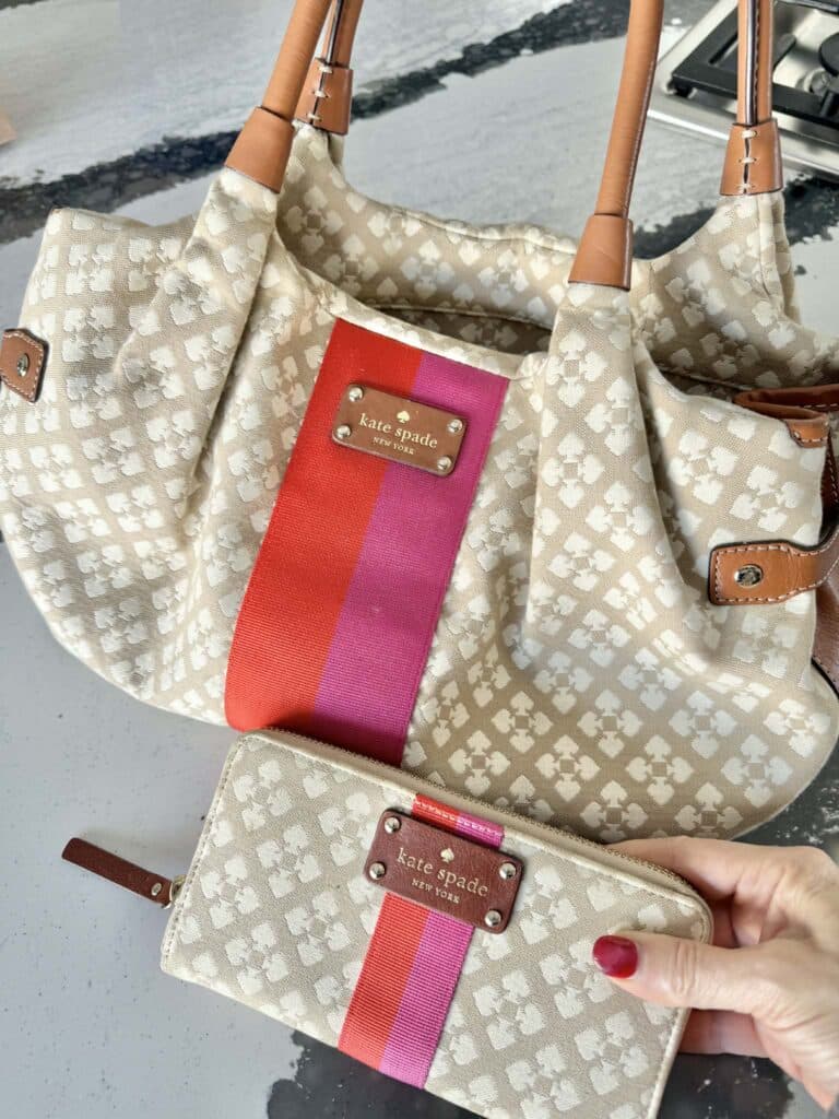A Kate Spade canvas bag purchased through an online estate auction.