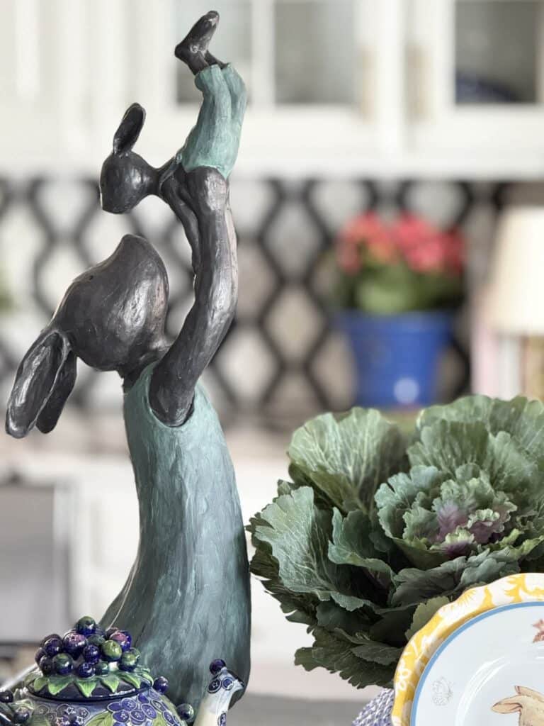 A bunny figurine on a kitchen counter.