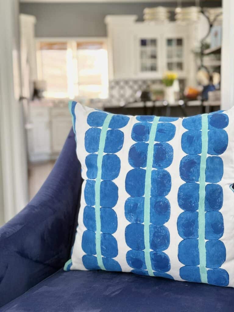 A custom pillow created with potato printing.