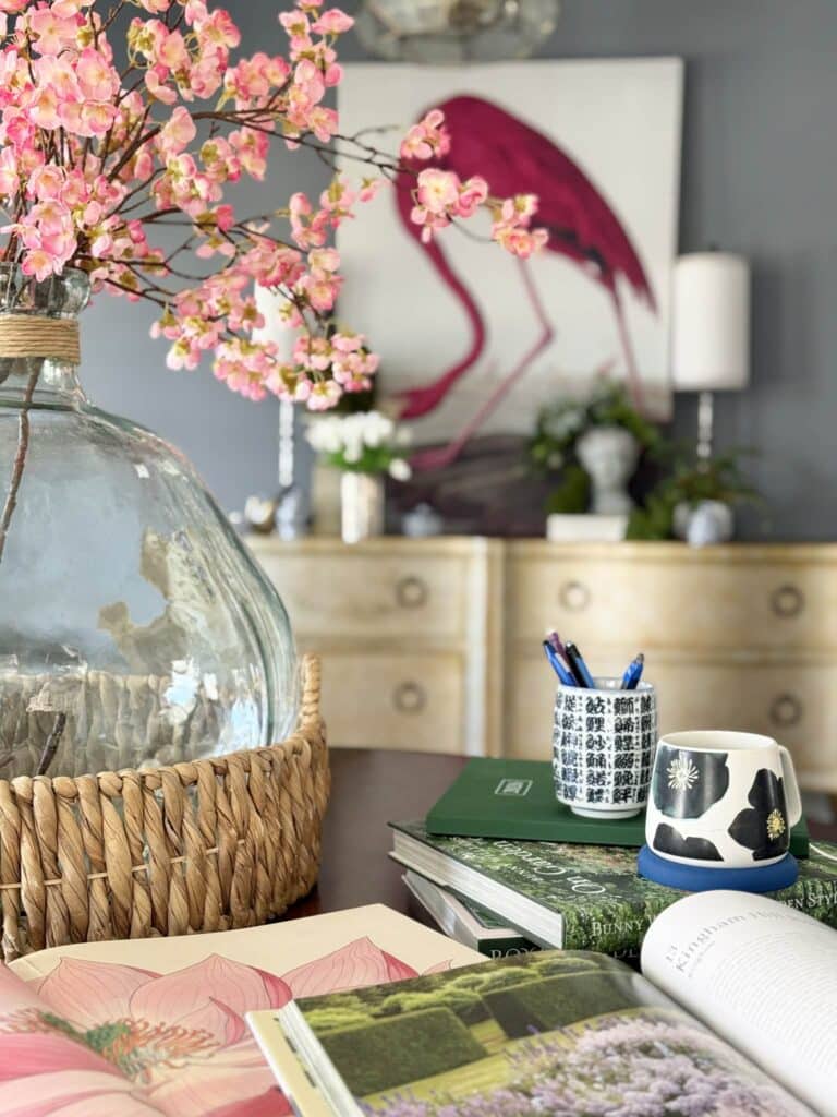 Garden books on a dining table.