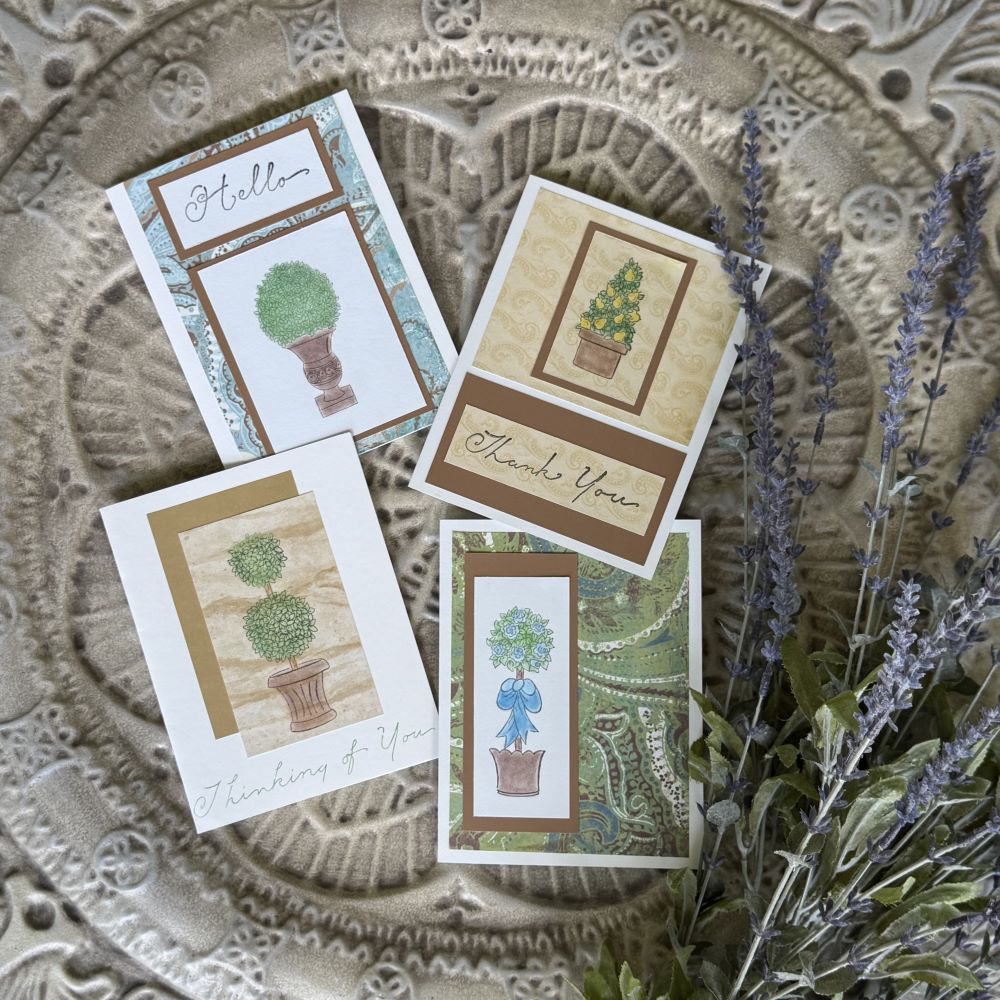 Handmade cards made with stamps.