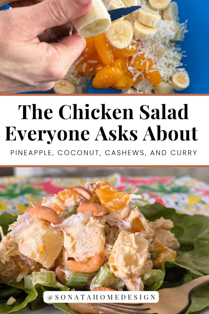 Slicing bananas and serving  curry chicken salad.
