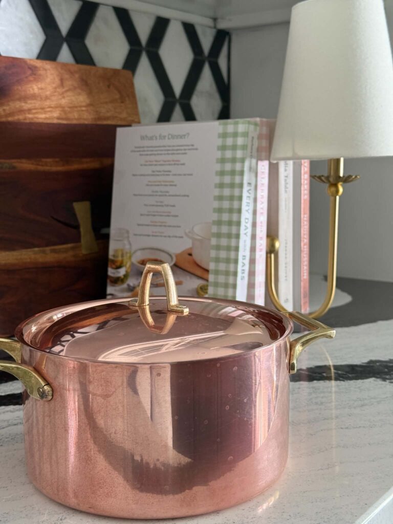 A cooper pot in the kitchen.