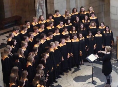 A choir singing in concert.