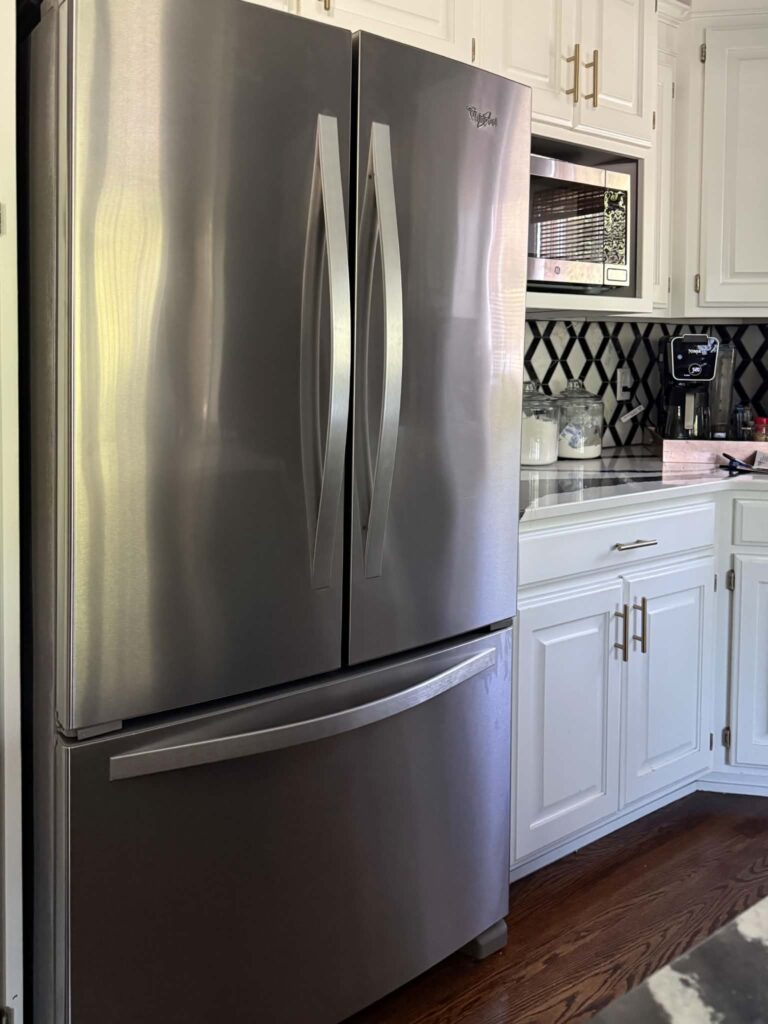 A stainless steel refrigerator.